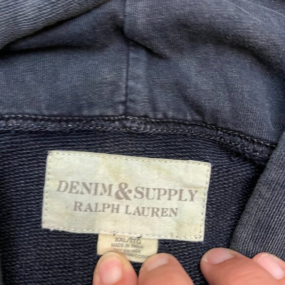 Ralph Lauren Denim And Supply New York Distressed Zip Up Hoodie Mens Size 2XL - Picture 4 of 8